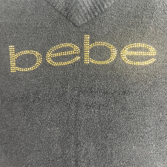 BEBE Y2K Retro Black Gold Rhinestone Spell Out V-Neck 3/4 Sleeve Sweater Dress S - Picture 5 of 9